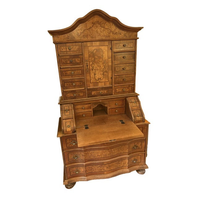 Antique Italian Baroque Walnut and Burl Secretaire, 1890s For Sale