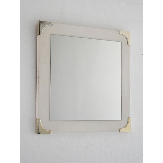 Metal Scandinavian Mirror with White Frame and Brass Details, 1950s For Sale - Image 7 of 7