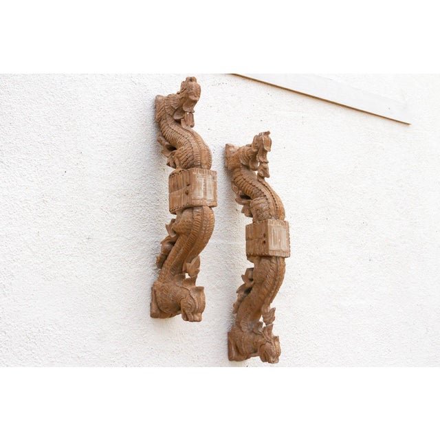 Naga Guardians Pair of Finely Carved Dragon Brackets For Sale - Image 12 of 13