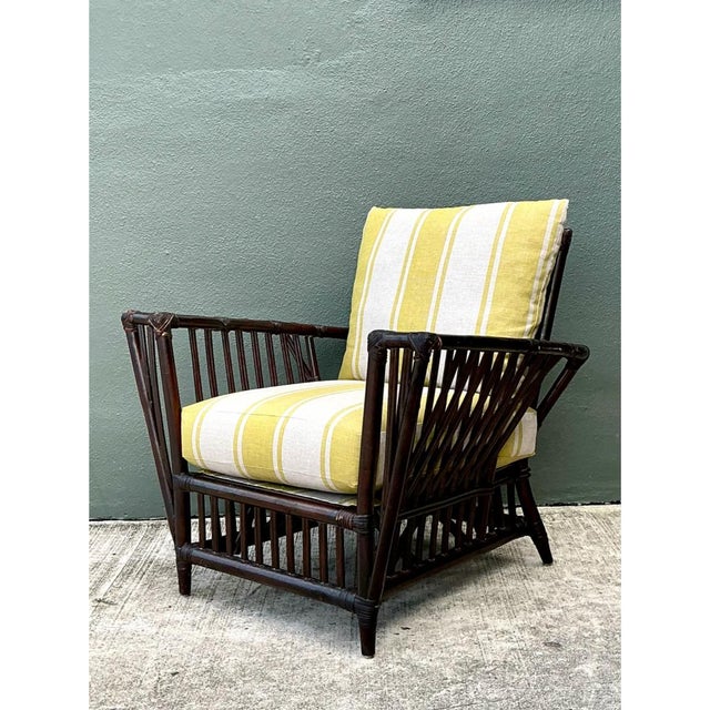 Vintage Stick Rattan Rattan Lounge Chair in Ralph Lauren Cabana Stripe For Sale - Image 4 of 12