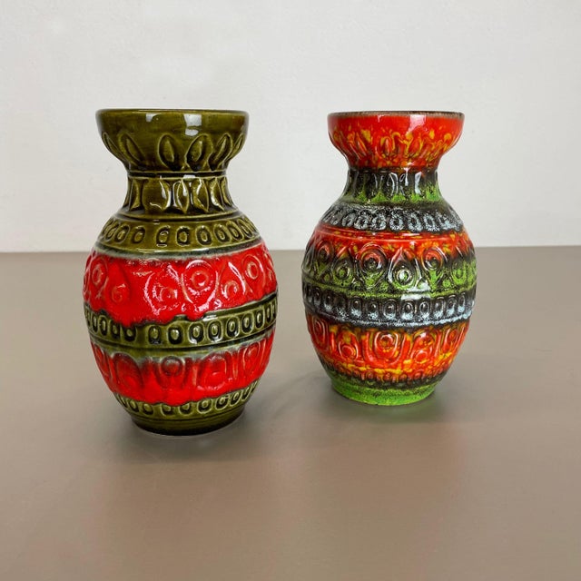 Multi-Color Fat Lava Op Art Pottery Vase from Bay Ceramics, Germany, 1970s, Set of 2 For Sale - Image 13 of 18