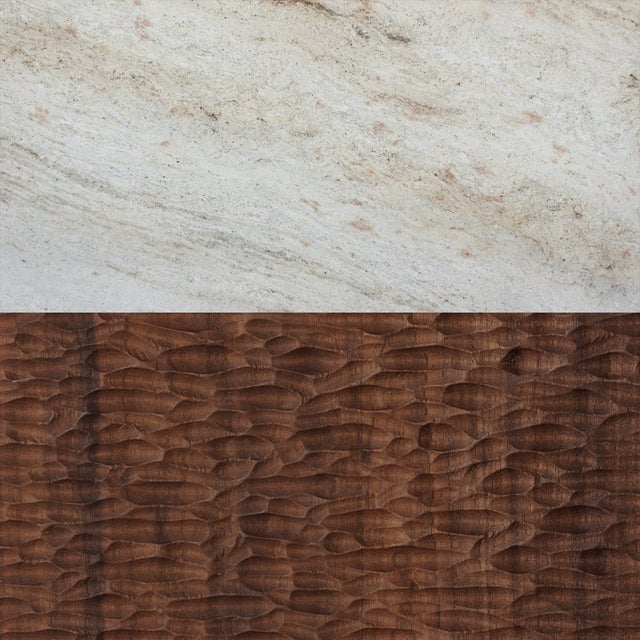 Wood Abilene Coffee Table | Westland Studio Hand Crafted Marble Coffee Table With Walnut Hand Textured Base For Sale - Image 7 of 7