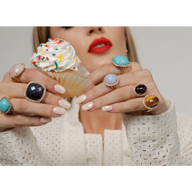 Golden Oval Tiger's Eye Cabochon Diamond Halo Cocktail 14 Karat Yellow Gold Ring, Size 7 For Sale - Image 12 of 15