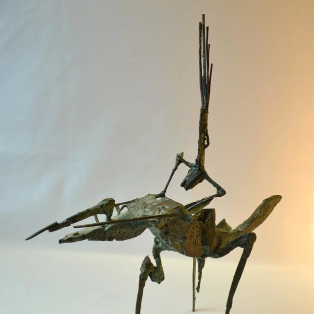 Brutalist almost futuristic bronze sculpture of acrobat in handstand on a horse by Dutch artist Jacobs, circa 1960-1970....