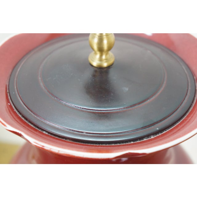 Late 20th Century Chinese Chinoiserie Oxblood Red Porcelain Mantel Vase Urn Table Lamp 34" For Sale - Image 15 of 17