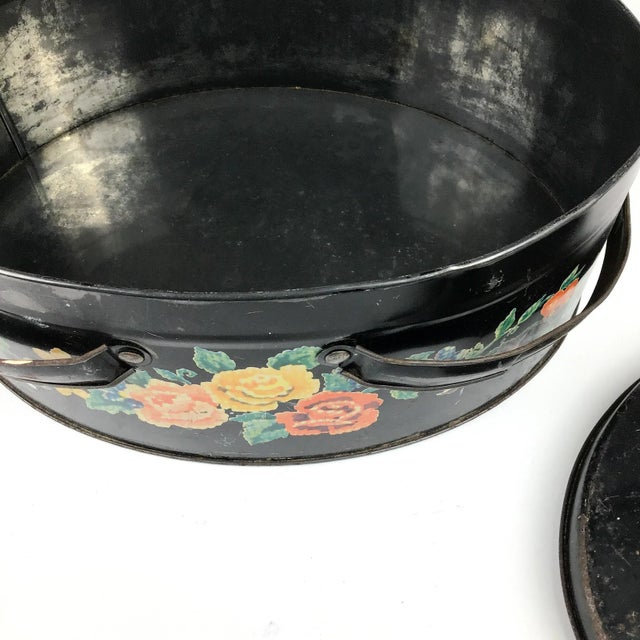 Antique Toile Transfer-Ware Covered Tin Basket For Sale - Image 9 of 13