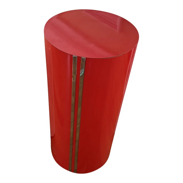 Postmodern Red Laminate Pedestal With Chrome Trims For Sale