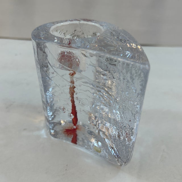 Mid-Century Modern Kosta Boda Red and Textured Glass Candle Holder For Sale - Image 3 of 12