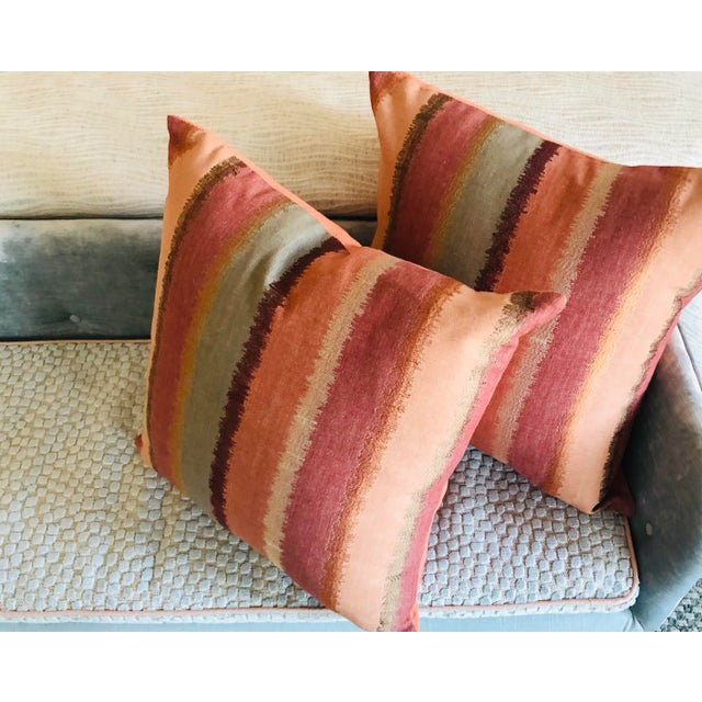 Abstract Embroidered Cowtan & Tout Arezzo Brick Terracotta Orange Taupe Beige Abstract Pillow Covers - a Pair For Sale - Image 3 of 8