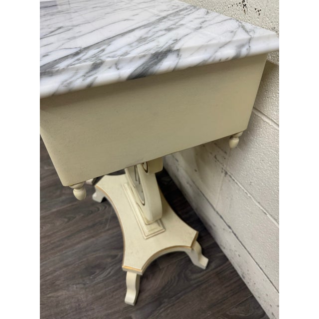 White Vintage Hollywood Regency Marble Top Nightstands - Pair For Sale - Image 8 of 16