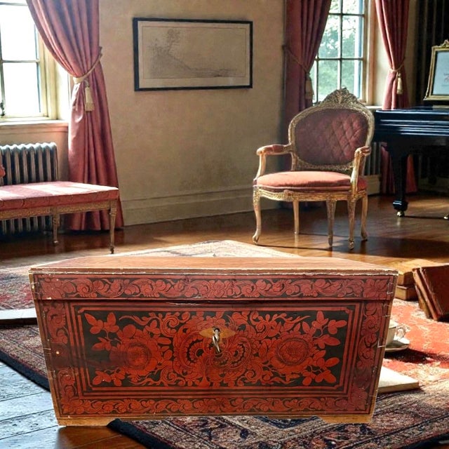 Early 19th Century Early 19th-Century, Southern German/Alpine, Painted Locking Document Chest With Bell-Lock & Interior Lid Compartments For Sale - Image 5 of 14