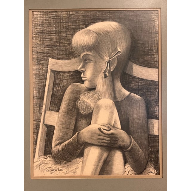 Modern 1970s Modern “Ballerina” Original Pencil Drawing by h.c. Newton, California For Sale - Image 3 of 8