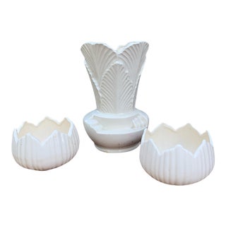 Vintage White Art Deco Vases - Set of 3 For Sale