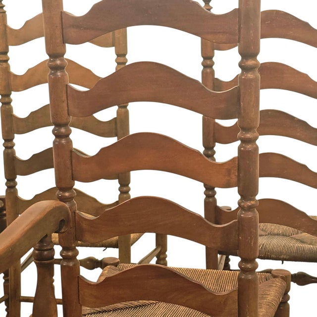 Set of 6 French Provincial Ladderback Dining Chairs With Rush Seats, Oak, Mid-Century For Sale In San Francisco - Image 6 of 18