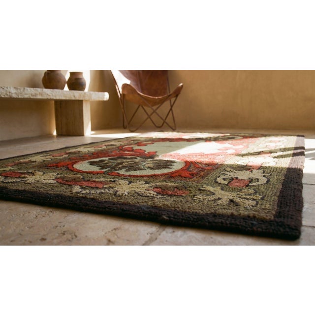 1930s Rare Antique Artistic Art Nouveau Design American Hooked Folk Art Rug For Sale - Image 13 of 13