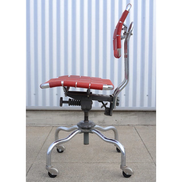 1950s Mid Century Industrial Bevco Chrome Office Desk Chair With Red Upholstery For Sale - Image 4 of 13