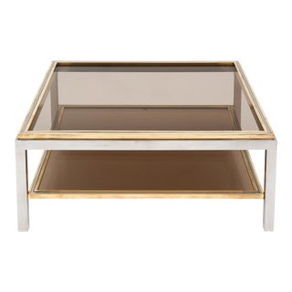 Willy Rizzo Chrome and Brass Coffee Table For Sale