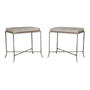 Maison Bagues Style Faux Bamboo Metal French Benches or Foot Stools - A Pair