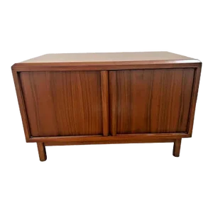 1960s Mid Century Modern Magazine Record Cabinet Coffee Table Push Double Doors