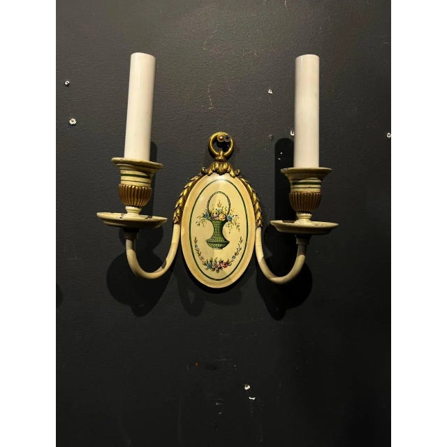 American 1920s Caldwell Hand Painted Sconces - a Pair For Sale - Image 3 of 7