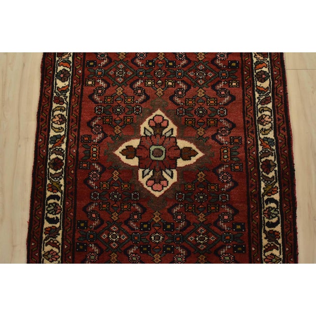 1990s Hamedan Runner 2’7” X 9’4” Red Wool Vintage Tribal Hand-Knotted Rug For Sale - Image 5 of 13
