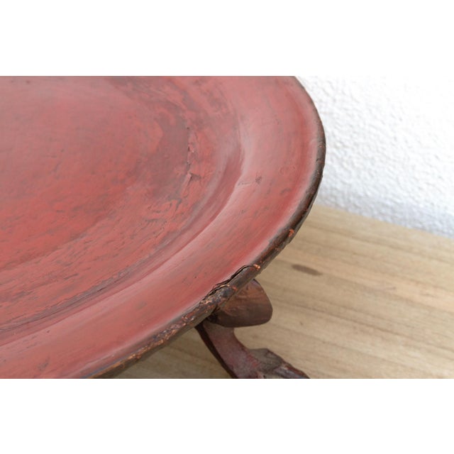 Wood Tripod Red Lacquered Burmese Tray For Sale - Image 7 of 12