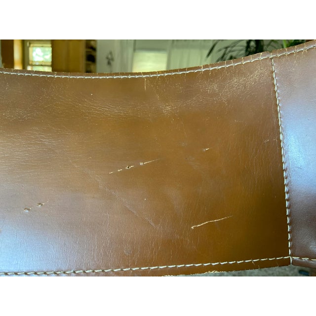 Brown 1970s Vintage Telescope Leather and Bamboo Director Chairs- Set of 2 For Sale - Image 8 of 8