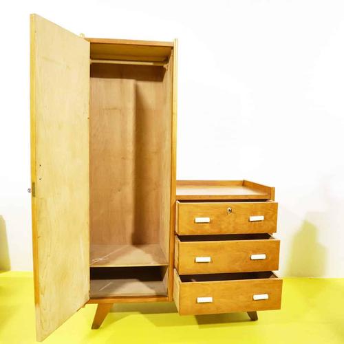 Vintage Wooden Wardrobe with Side Drawer and Slanted Legs For Sale - Image 6 of 10