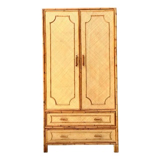 Vintage Notched Bamboo and Rattan Armoire For Sale