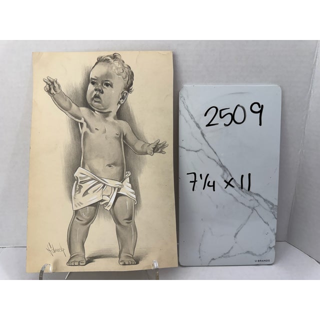 Original Signed Graphite Illustration of Standing Baby Figure, 11 × 7.25 In. For Sale In Atlanta - Image 6 of 6