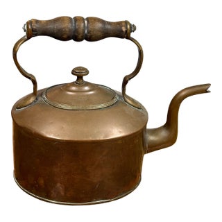 19th Century Cooper Kettle With Wooden Handle For Sale