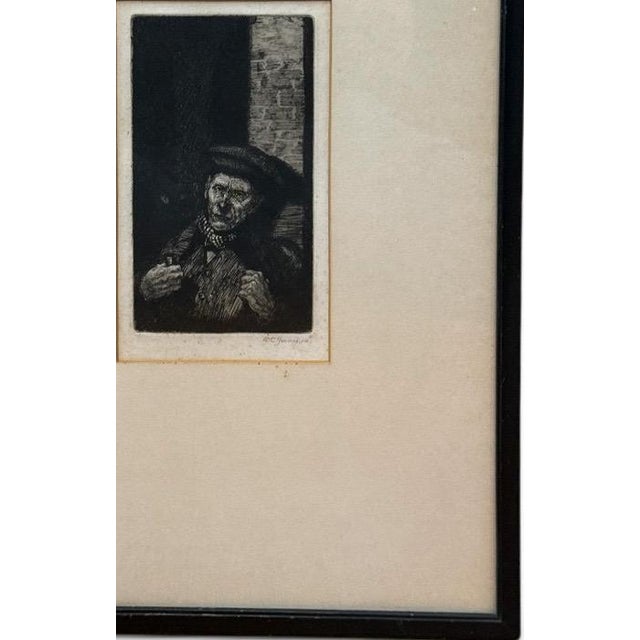 Antique 1914 Original Etching Character Study of a Man With Pipe by Gurnell Charles Jennis For Sale In Portland, ME - Image 6 of 7