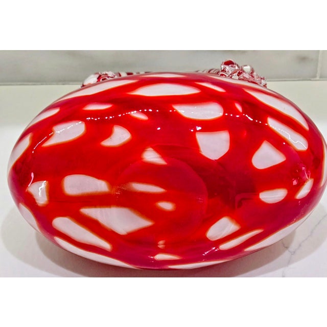 Vintage Murano-Style Red & White Hand-Blown Art Glass Handbag Purse Vase For Sale - Image 9 of 9