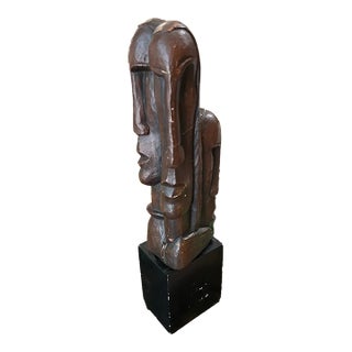 Wooden Vintage Hand Carved Totem Style Sculpture For Sale