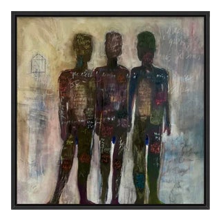 Original Male Figurative Painting Mid Century Modern "Loves Silent Poetry" Framed For Sale