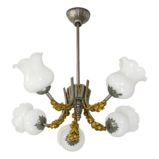 Vintage Art Nouveau Style 5-Light Chandelier, 1950s For Sale