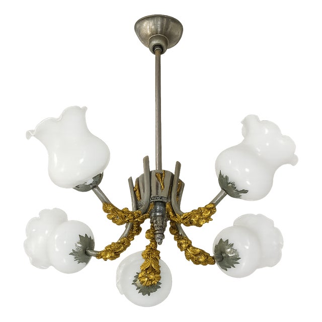Vintage Art Nouveau Style 5-Light Chandelier, 1950s For Sale