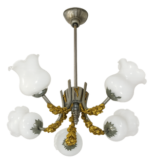 Vintage Art Nouveau Style 5-Light Chandelier, 1950s