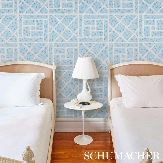 Hollywood Regency Sample - Schumacher X Cristina Buckley Fancy Beast Wallpaper in Sky Blue For Sale - Image 3 of 3