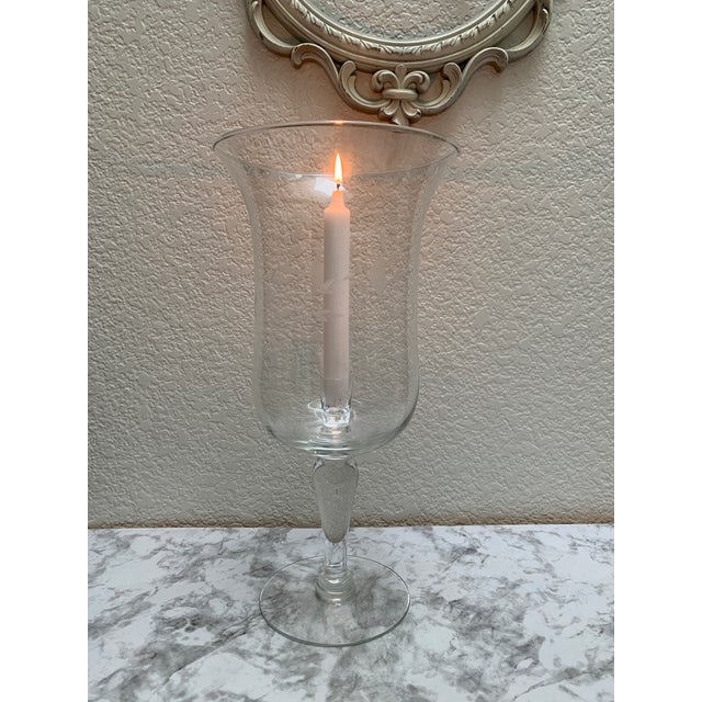 Vintage Large Etched Glass Hurricane Vessel or Vase For Sale In Sacramento - Image 6 of 11