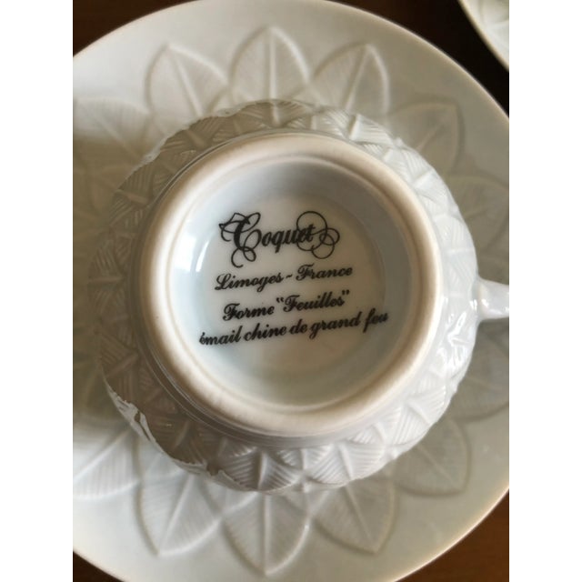 J.L. Cocquet Limoge Porcelain Tea Cups With Saucers - Service for 3 For Sale - Image 4 of 8