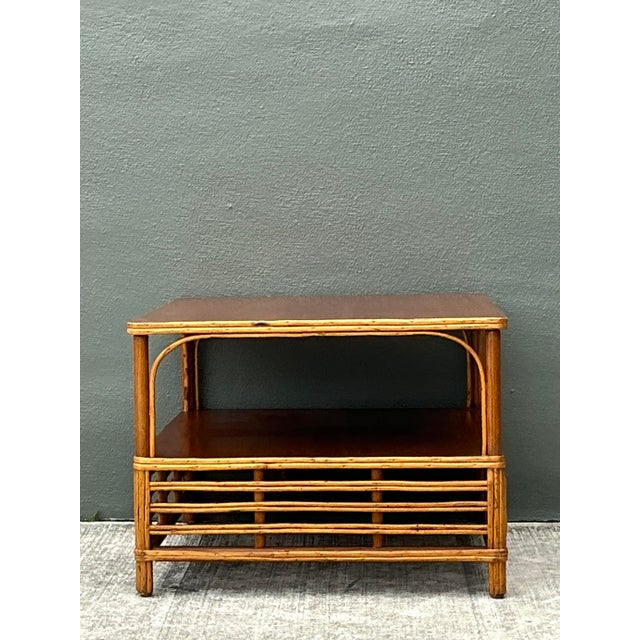 Mid-Century Modern Vintage Stick Rattan Side Table For Sale - Image 3 of 12