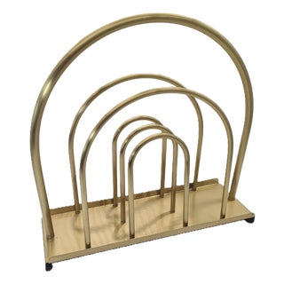 Hollywood Regency-Style Newspaper Rack in Brass-Plated Metal, 1970s For Sale