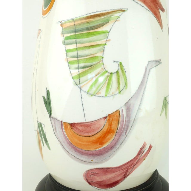 Wood Elc Du Nord Ceramic Mid-Century Modern Table Lamps With Ship Motif, a Pair For Sale - Image 7 of 11