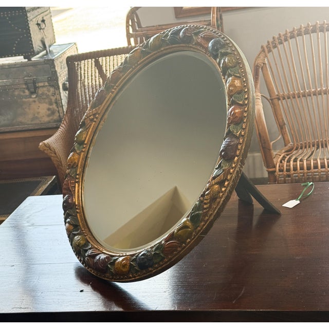 Early 20th Century Round Barbola Bevel Mirror With Relief of Fruit From England (Diameter 22 1/4) For Sale - Image 5 of 9