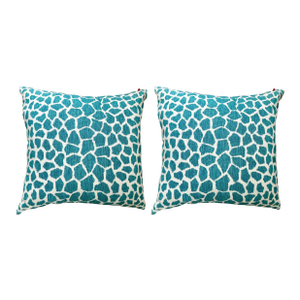 Pair of Giraffe Print Pillows -Aqua