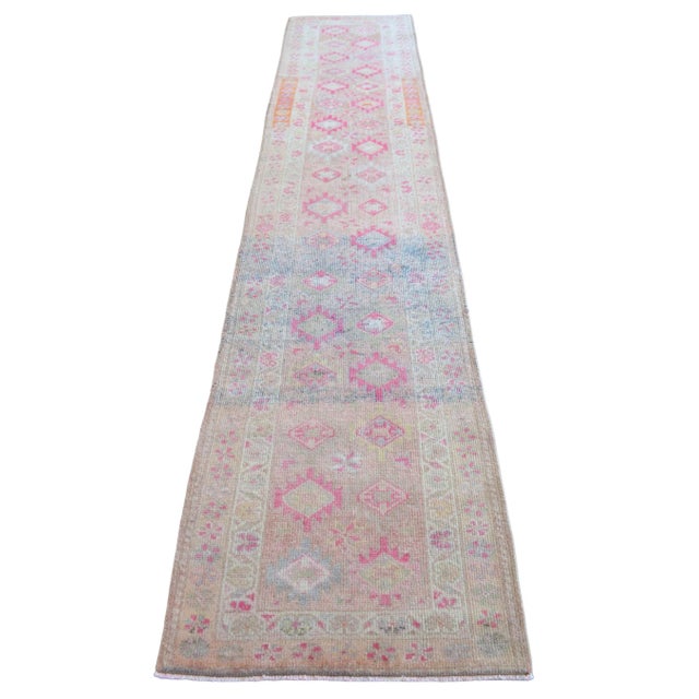 1970s 1970s Pink Kurdish Herki Hand-Knotted Distressed Runner Hallway Decor For Sale - Image 5 of 11