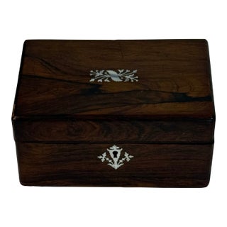 Rosewood Box With Delicate Mother of Pearl Detail With Key For Sale