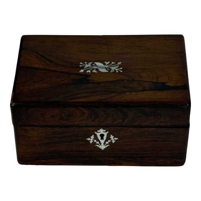 Rosewood Box With Delicate Mother of Pearl Detail With Key For Sale