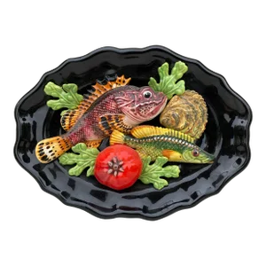 Large Oval Majolica Palissy Fish Platter Vallauris, Circa 1950